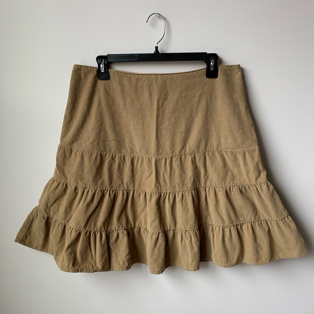 Vintage Y2K American Eagle Outfitters Tan Corduroy Ruffle Skirt Size 10